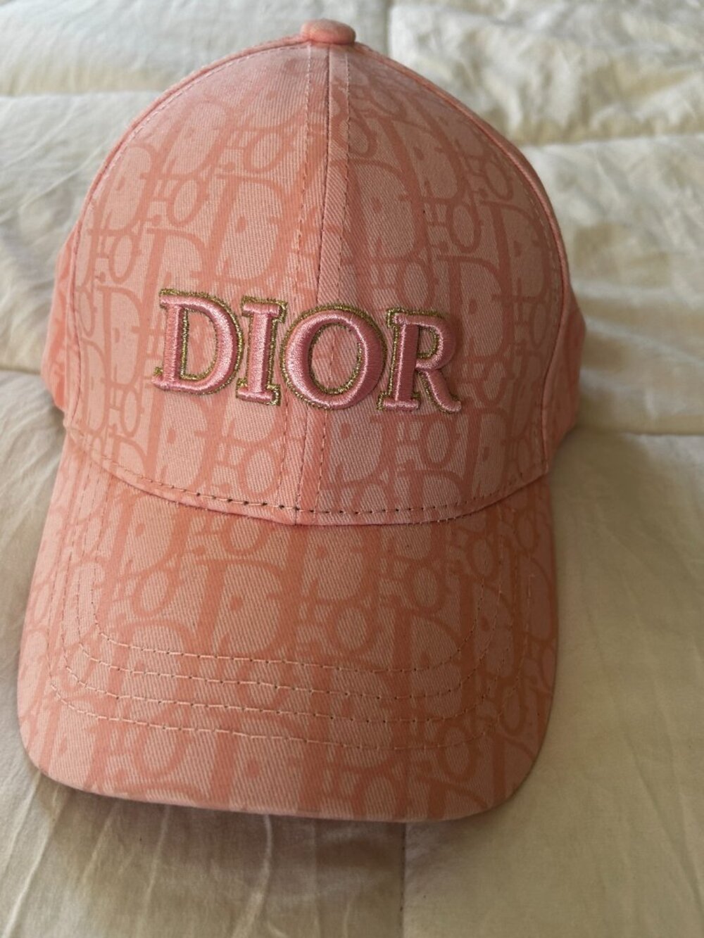 Dior Oblique Monogram Logo Women's Baseball Cap Hat Pink w/ Gold Logo Adjustable - Picture 7 of 9